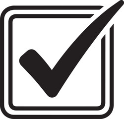A black and white illustration of a checkbox with a checkmark inside a square border