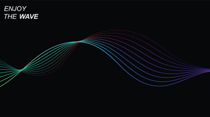 Vibrant abstract wave design with colorful lines on black background.