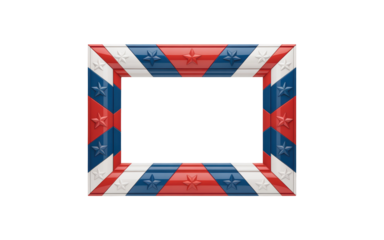 Ultra Realistic Patriotic Red White and Blue Decorative Frame with Star Pattern Isolated on Black Background Studio Design Illustration