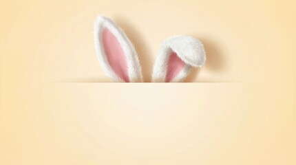 White Fluffy Rabbit Ears Peeking From Behind Paper Slit Background 3D Render