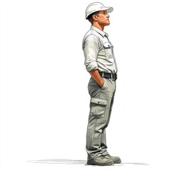 Fototapeta premium A diligent worker stands with confidence, hands in pockets, ready for the day ahead