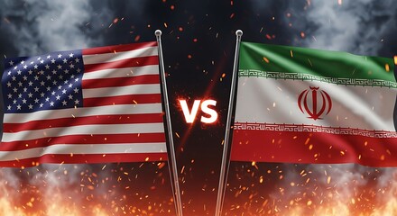 Usa versus iran conflict flags representing tension