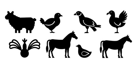 Fototapeta premium Silhouettes of various farm animals