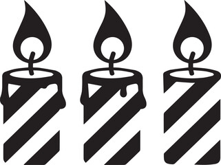 Three striped candles with flames burning brightly in a row, eps file concept