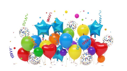 Celebratory balloons in various colors isolated on white background