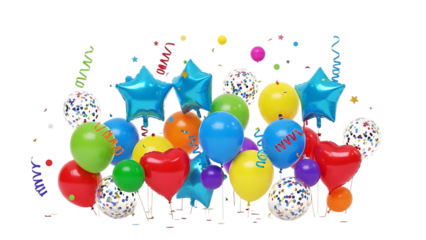 Celebratory balloons in various colors isolated on white background