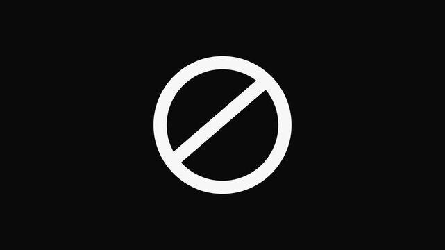 embargo symbol, warning icon. White sign stop, cross, x, ban, cancel, prohibited icon animation on black background.