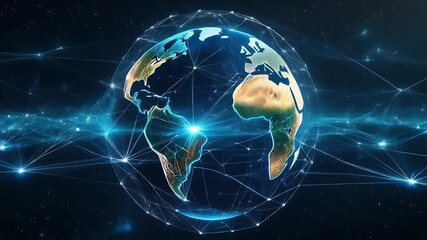 Global network of digital connections and technology encircling the Earth, representing worldwide communication and data flow - Powered by Adobe