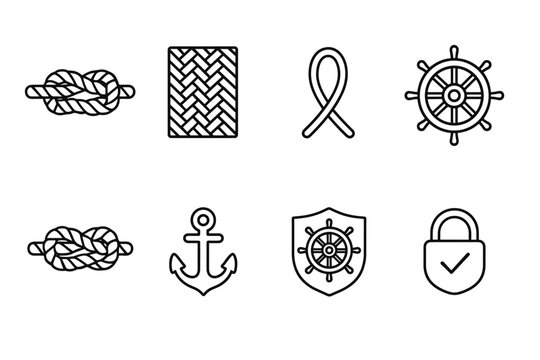 Nautical, marine outline icon set. Navigation, sailing symbols collection in outline style
