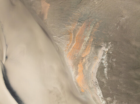 Aerial view of desert textures in La Puna, Argentina