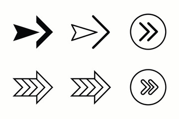 Arrow icon set. Arrow. Cursor. Black vector arrows icons. Collection different arrows sign. Modern simple arrows. Black arrow pointing to the right. Black direction pointer. Vector illustration.