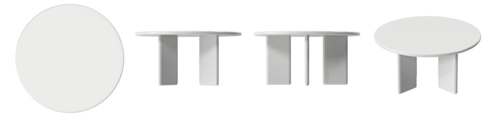 Modern minimalist white round coffee table with simple geometric legs