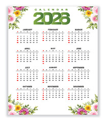 2026 Floral Calendar with Watercolor Flowers