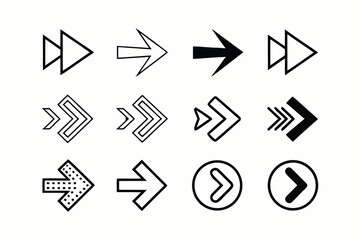 Arrow icon set. Arrow. Cursor. Black vector arrows icons. Collection different arrows sign. Modern simple arrows. Black arrow pointing to the right. Black direction pointer. Vector illustration.