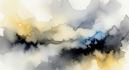 An abstract watercolor painting with a textured, cloudy appearance dominates the frame