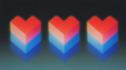 A vibrant digital design featuring three stacked, colorful heart shapes with a gradient effect on a dark background.