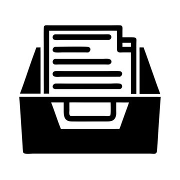 Black icon of a document file tray organizer holding papers, representing data management and paperwork organization.