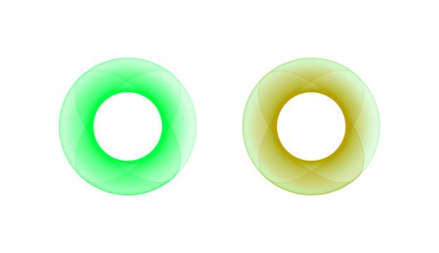Dual Neon Green and Gold Geometric Wireframe Rings - Powered by Adobe