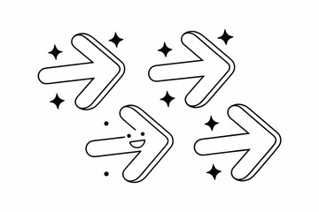 Arrow icon set. Arrow. Cursor. Black vector arrows icons. Collection different arrows sign. Modern simple arrows. Black arrow pointing to the right. Black direction pointer. Vector illustration.