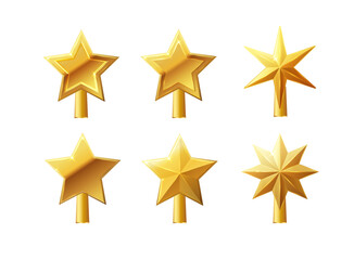 Obraz premium Christmas gold tree topper vector. 3d realistic golden star decoration in , decorative traditional shiny design for top of Xmas pine tree. Vector