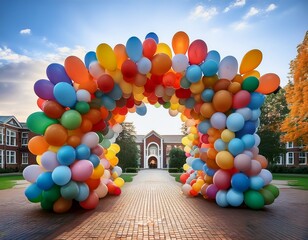 colorful balloon arch welcomes students to school
