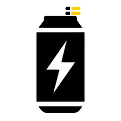Obraz premium Energy Drink Can with Lightning Bolt Icon, Black and Yellow, Flat Design, Studio Shot