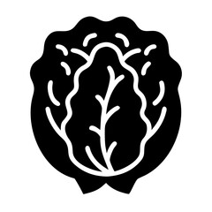Obraz premium Black and White Icon of a Fresh Head of Lettuce, Simple Vector Illustration
