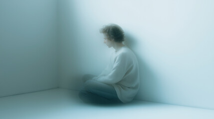 A multi-purpose visual content highlight peaceful meditator gazing over a misty peak at sunrise: a moment of reflection.