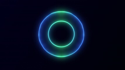 Rapid luminous ring sphere with blue and green glow forming a pulsating circular field. Intense motion and clean geometry create a futuristic abstract loop with strong depth and contrast.
