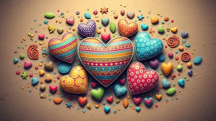 Vibrant heart-shaped rocks in a whimsical arrangement