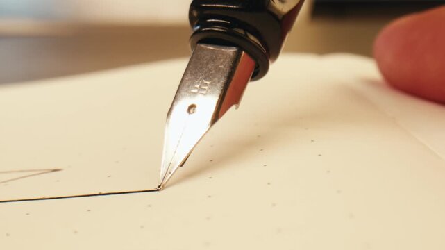 Fountain pen write letter, document sign on an antique handwritten letter. Vintage nib pen and handwritten english cursive style font copperplate, spencerian. Old history background. Retro style.