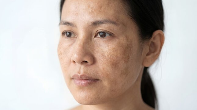 Asian Woman Face With Melasma And Hyperpigmentation Close Up Portrait