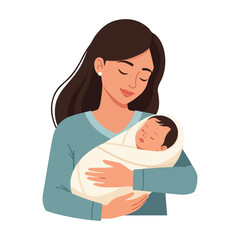 Mother Cradling Newborn Baby: Tender Shelter, Gentle Bonding, Joyful Beginnings, Calm, Love