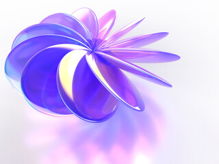 虹色に輝くクリスタルガラスの幾何学模様の3Dイラストレーション