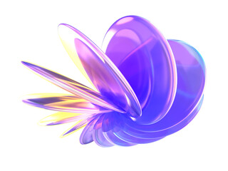 虹色に輝くクリスタルガラスの幾何学模様の3Dイラストレーション