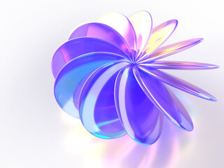 虹色に輝くクリスタルガラスの幾何学模様の3Dイラストレーション