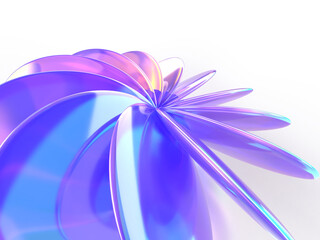 虹色に輝くクリスタルガラスの幾何学模様の3Dイラストレーション