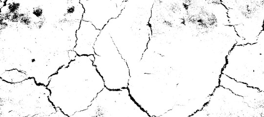 A dynamic black and white grunge overlay with prominent branching cracks and heavy particulate matter. vector