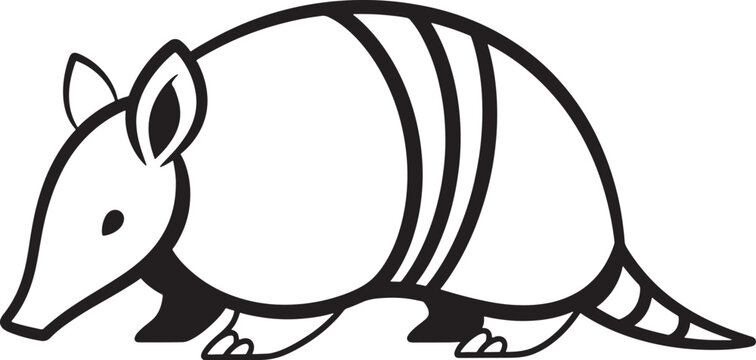 Minimalist black and white line art illustration of a small armadillo icon Vector
