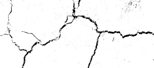 A bold black and white image displays thick, winding cracks prominently across the surface, implying deep structural damage. vector