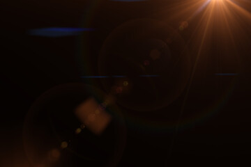 Sun flare on the black. Abstract circle Digital lens Flare, light leaks. Solar lens flare effects. Abstract overlays background. 