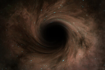 Black hole in space. Galaxy and brown nebula in deep outer space and wormhole. Science fiction space scene.