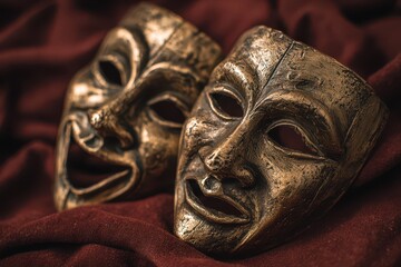 Luxurious Gold Masks as Iconic Symbols of Joy and Sorrow in Theatre Decor
