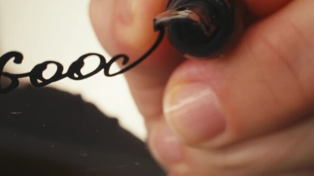 Fountain pen write letter, document sign on an antique handwritten letter. Vintage nib pen and handwritten english cursive style font copperplate, spencerian. Old history background. Retro style.