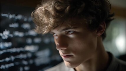 A student silhouette double-exposed with code, equations, and holographic interfaces, illustrating digital education, STEM careers, and future skills. cinematic color correction, natural uneven