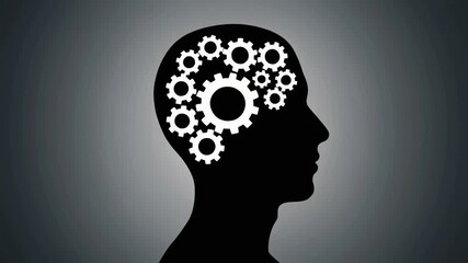 Abstract conceptual illustration of the human mind at work, featuring gears within a head silhouette to symbolize intelligence, strategic thinking, and complex problem-solving processes - Powered by Adobe