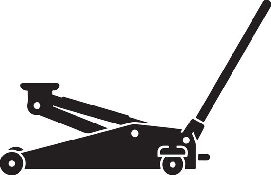 Hydraulic floor jack icon in silhouette white background.