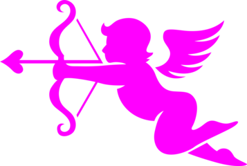 Pink cupid silhouette with bow and arrow a romantic symbol on transparent background