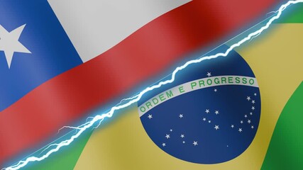 Two waving flags Chile and Brazil with diagonal lightning seamless, 4k loop - Powered by Adobe