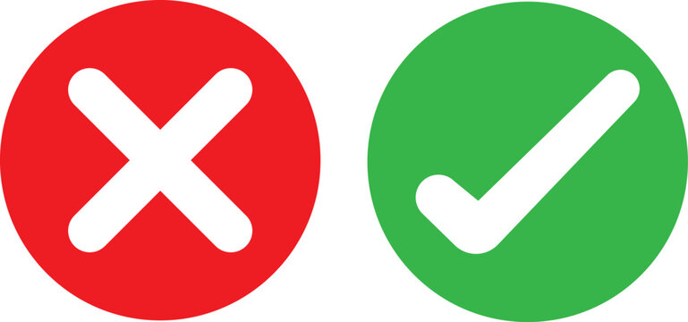 yes and no vector icon, Approved disproved icon, on and off symbols, Green checkmark and red cross symbols for approval and rejection status transparent background